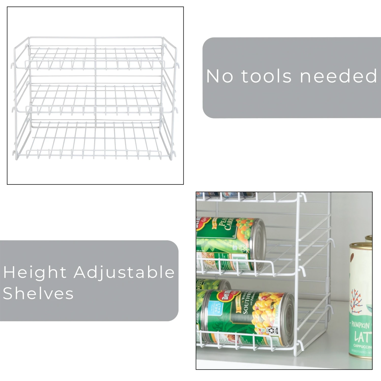 3-Tier Can Rack Organizer - White(3 Tier Can Rack Organizer Adjustable Steel Metal Wire Pantry) 4 3-Tier Can Rack Organizer - White(3 Tier Can Rack Organizer Adjustable Steel Metal Wire Pantry) - Image 4