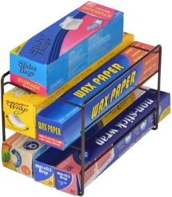 3-Tier Kitchen Foil Wrap Holder Organizer - Bronze(3 Tier Kitchen Wrap Organizer)