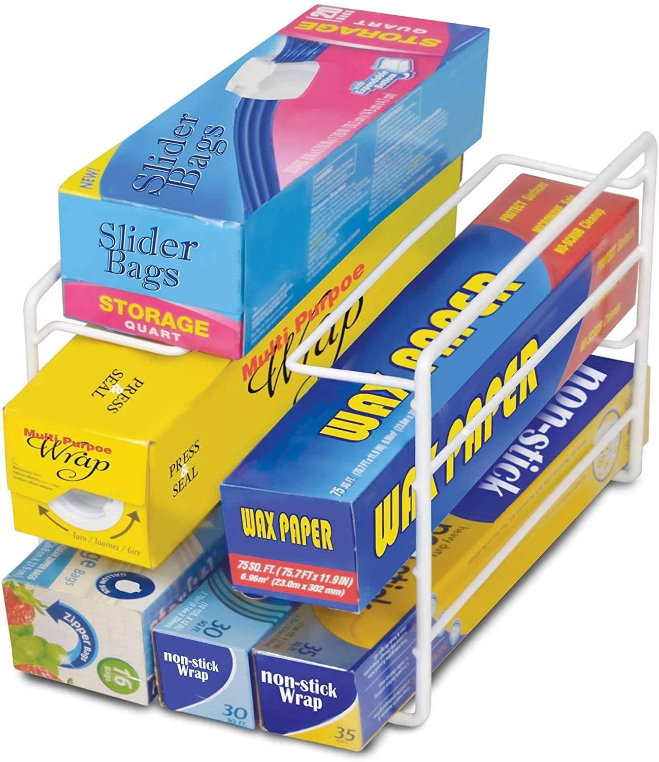 3-Tier Kitchen Foil Wrap Holder Organizer - White(3 Tier Kitchen Foil Wrap Holder Organizer Steel Metal Wire Rust Resistant Finish White) 2 3-Tier Kitchen Foil Wrap Holder Organizer - White(3 Tier Kitchen Foil Wrap Holder Organizer Steel Metal Wire Rust Resistant Finish White) - Image 2