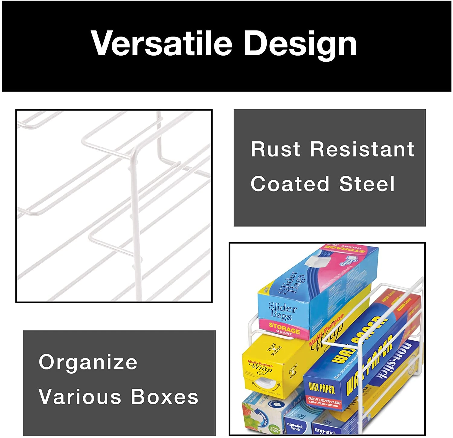 3-Tier Kitchen Foil Wrap Holder Organizer - White(3 Tier Kitchen Foil Wrap Holder Organizer Steel Metal Wire Rust Resistant Finish White) 4 3-Tier Kitchen Foil Wrap Holder Organizer - White(3 Tier Kitchen Foil Wrap Holder Organizer Steel Metal Wire Rust Resistant Finish White) - Image 4