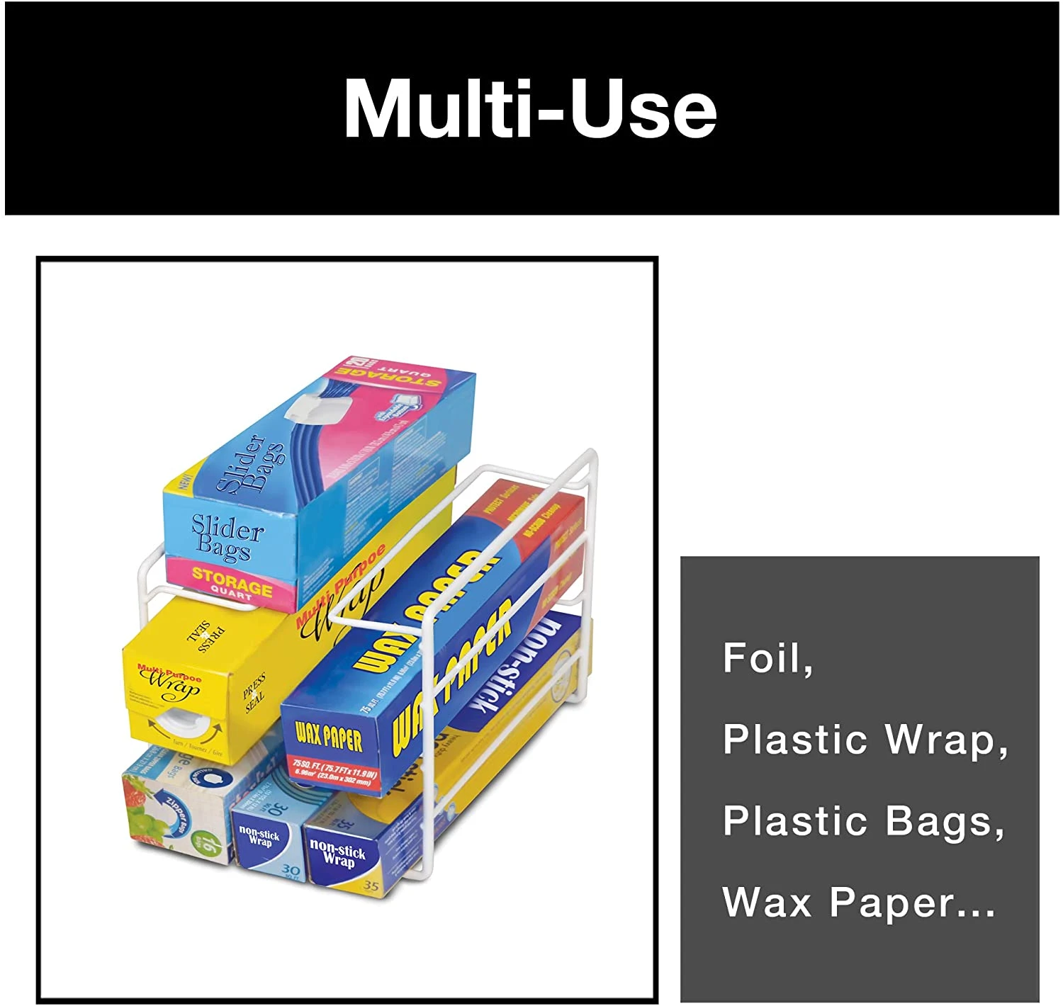 3-Tier Kitchen Foil Wrap Holder Organizer - White(3 Tier Kitchen Foil Wrap Holder Organizer Steel Metal Wire Rust Resistant Finish White) 5 3-Tier Kitchen Foil Wrap Holder Organizer - White(3 Tier Kitchen Foil Wrap Holder Organizer Steel Metal Wire Rust Resistant Finish White) - Image 5