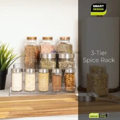 3-Tier Plastic Spice Rack - Clear(3 Tier Spice Rack Pet) -Smart Design Store 3 tier plastic spice rack clear smart design kitchen 8003401 incrementing number 869682
