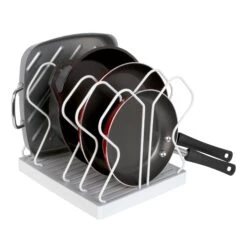 Adjustable Cookware And Lid Rack - White(Cookware Pan Rack)