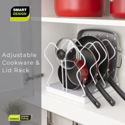Adjustable Cookware And Lid Rack - White(Cookware Pan Rack) -Smart Design Store adjustable cookware and lid rack white smart design kitchen 8002642 incrementing number 537123