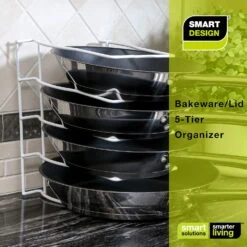 Bakeware And Lid Storage Rack With 4-Compartment Dividers(Storage Rack Bakeware And Lid) 27 Bakeware And Lid Storage Rack With 4-Compartment Dividers(Storage Rack Bakeware And Lid) -Smart Design Store bakeware and lid storage rack with 4 compartment dividers smart design kitchen 8261118 incrementing number 326480