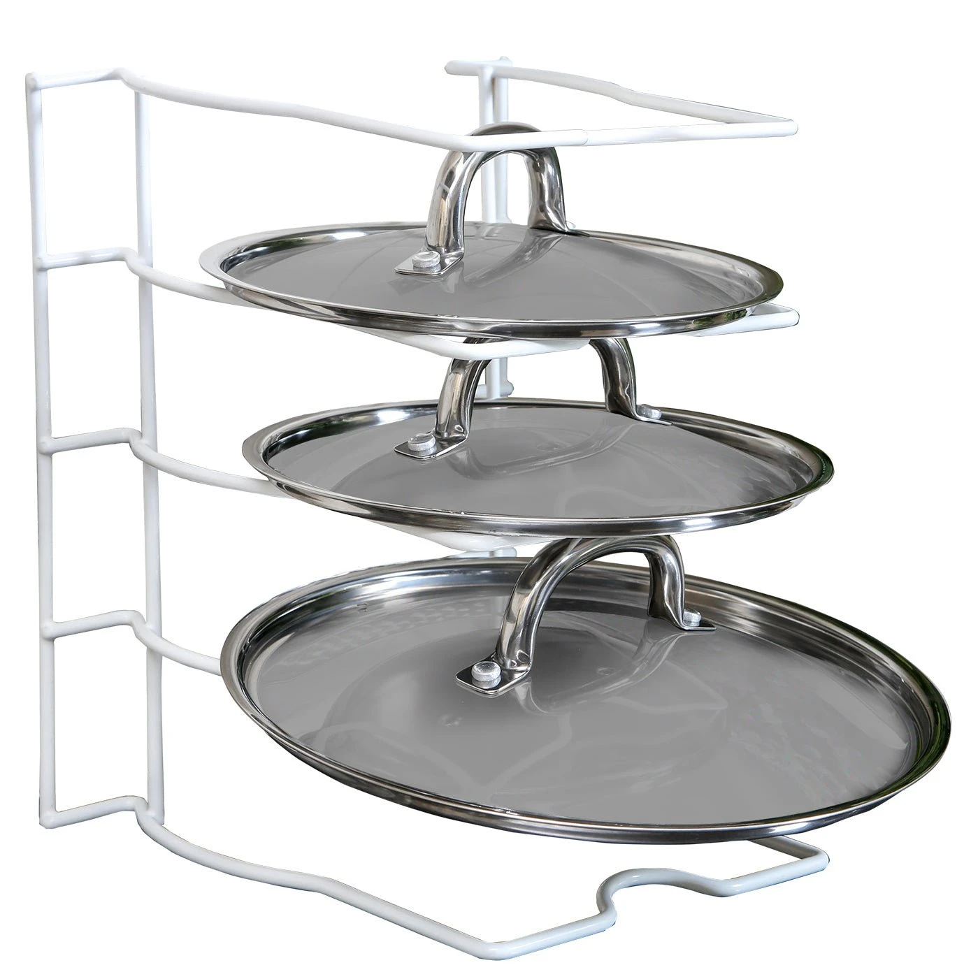 Bakeware And Lid Storage Rack With 4-Compartment Dividers(Storage Rack Bakeware And Lid) 1 Bakeware And Lid Storage Rack With 4-Compartment Dividers(Storage Rack Bakeware And Lid)