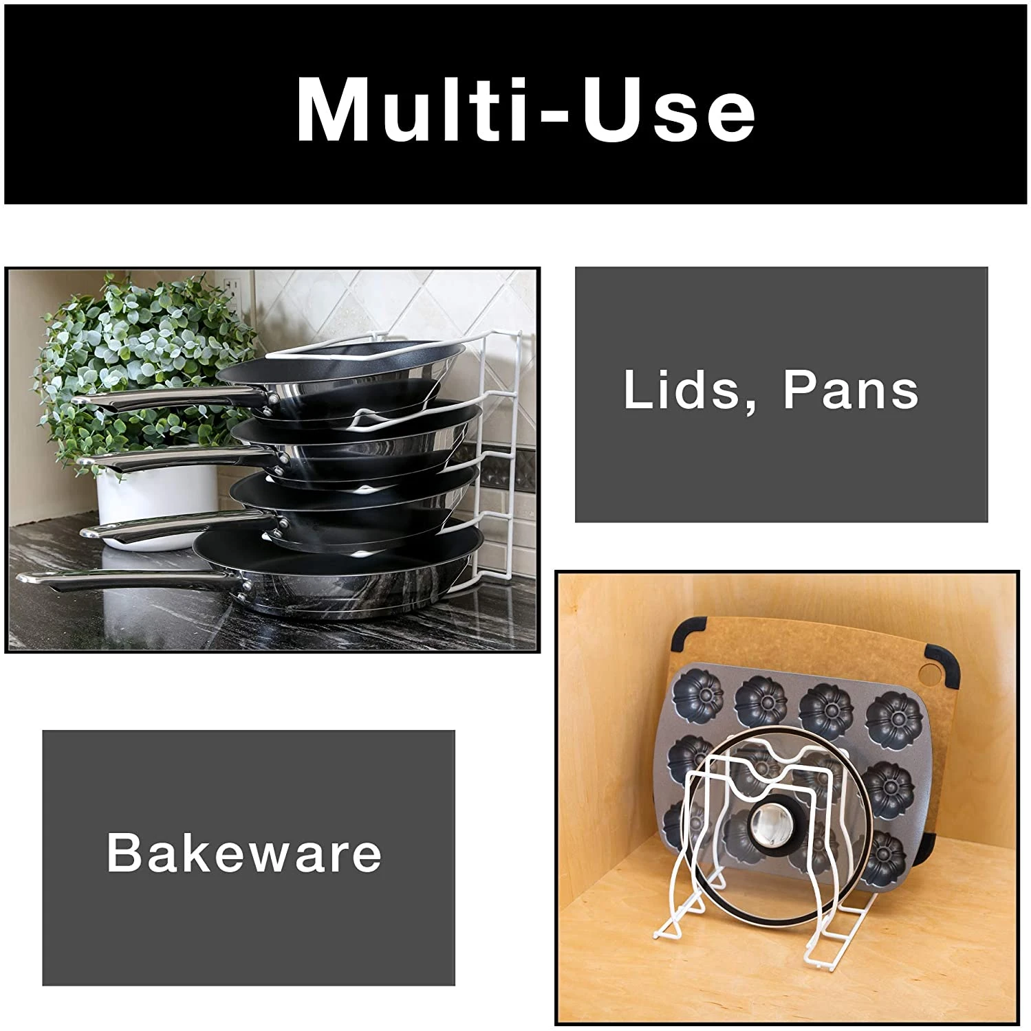 Bakeware And Lid Storage Rack With 4-Compartment Dividers(Storage Rack Bakeware And Lid) 7 Bakeware And Lid Storage Rack With 4-Compartment Dividers(Storage Rack Bakeware And Lid) - Image 7