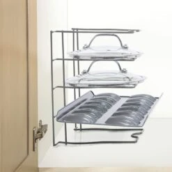 Bakeware And Lid Storage Rack With 4-Compartment Dividers(Storage Rack Bakeware And Lid) 35 Bakeware And Lid Storage Rack With 4-Compartment Dividers(Storage Rack Bakeware And Lid) -Smart Design Store bakeware and lid storage rack with 4 compartment dividers smart design kitchen 8261638 incrementing number 965486