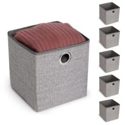 Cube Organizer With Riveted Reinforced Handles - Set Of 6 - Gray(Cube Organizer With Riveted Reinforced Handles Set Of 6 Gray)