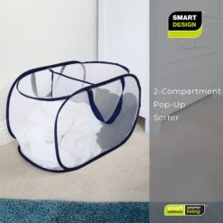 Deluxe Mesh Pop-Up 2-Compartment Laundry Sorter Hamper Basket - White(Pop Up 2 Compartment Laundry Sorter) 13 Deluxe Mesh Pop-Up 2-Compartment Laundry Sorter Hamper Basket - White(Pop Up 2 Compartment Laundry Sorter) -Smart Design Store deluxe mesh pop up 2 compartment laundry sorter hamper basket white smart design laundry 3147115 2497325