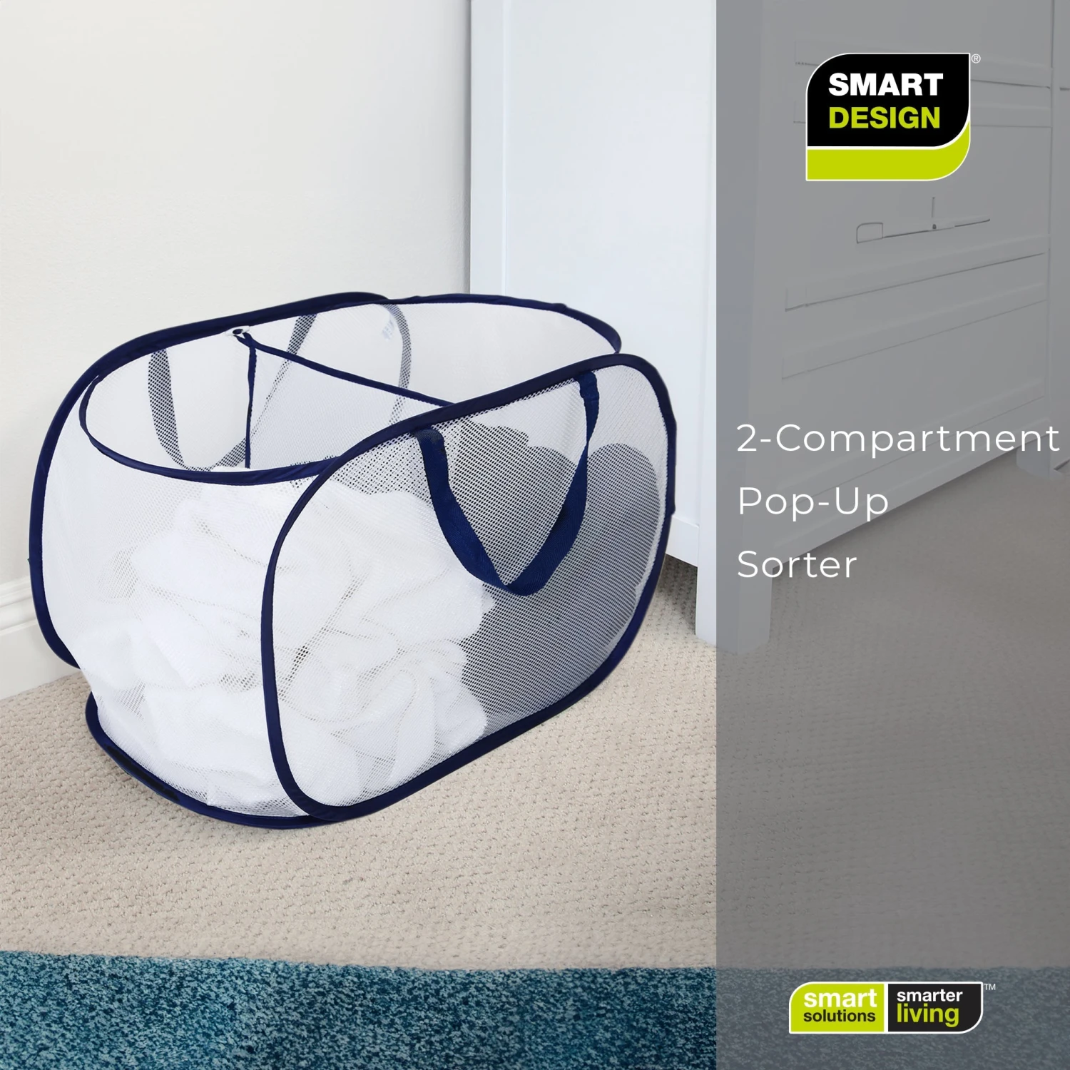 Deluxe Mesh Pop-Up 2-Compartment Laundry Sorter Hamper Basket - White(Pop Up 2 Compartment Laundry Sorter) 7 Deluxe Mesh Pop-Up 2-Compartment Laundry Sorter Hamper Basket - White(Pop Up 2 Compartment Laundry Sorter) - Image 7