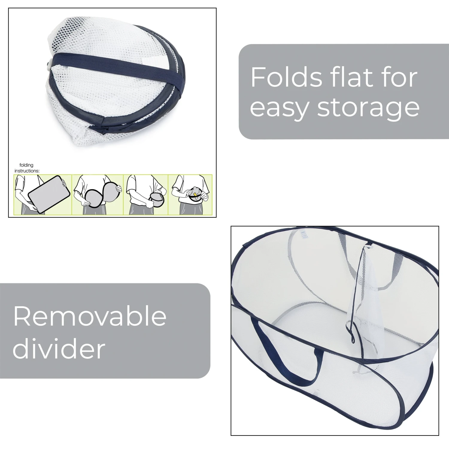 Deluxe Mesh Pop-Up 2-Compartment Laundry Sorter Hamper Basket - White(Pop Up 2 Compartment Laundry Sorter) 5 Deluxe Mesh Pop-Up 2-Compartment Laundry Sorter Hamper Basket - White(Pop Up 2 Compartment Laundry Sorter) - Image 5