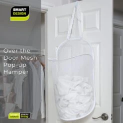 Deluxe Over-The-Door Mesh Pop Up Laundry Hamper With Hook And Adjustable Strap(Over Door Hamper) -Smart Design Store deluxe over the door mesh pop up laundry hamper with hook and adjustable strap smart design laundry 3519114as2 8477397