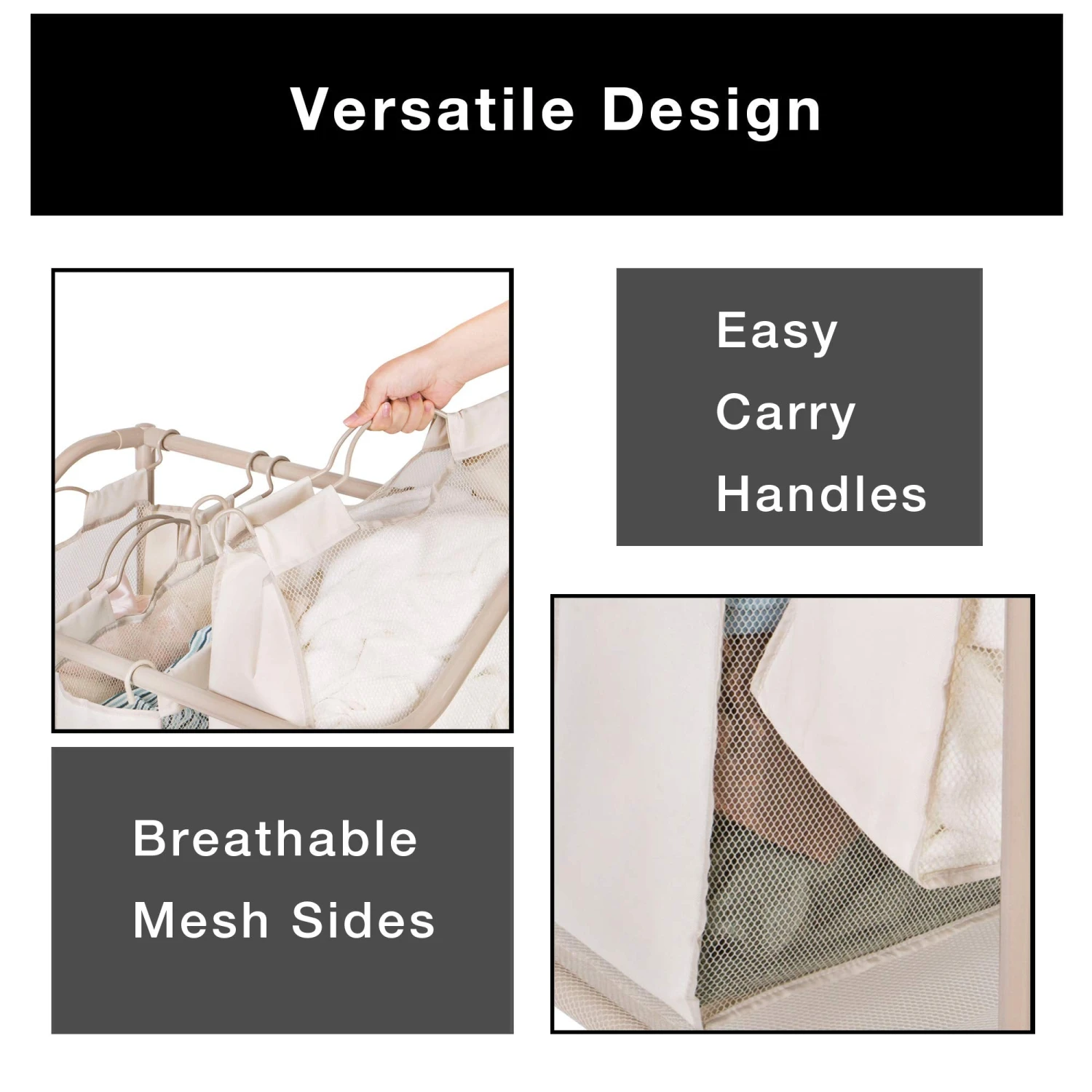 Deluxe Rolling Triple-Compartment Laundry Sorter Hamper With Wheels - 30 X 32 Inch - Beige(Copy Of Deluxe Rolling Triple Compartment Laundry Sorter Hamper With Wheels 30 X 32 Inch Beige) 4 Deluxe Rolling Triple-Compartment Laundry Sorter Hamper With Wheels - 30 X 32 Inch - Beige(Copy Of Deluxe Rolling Triple Compartment Laundry Sorter Hamper With Wheels 30 X 32 Inch Beige) - Image 4