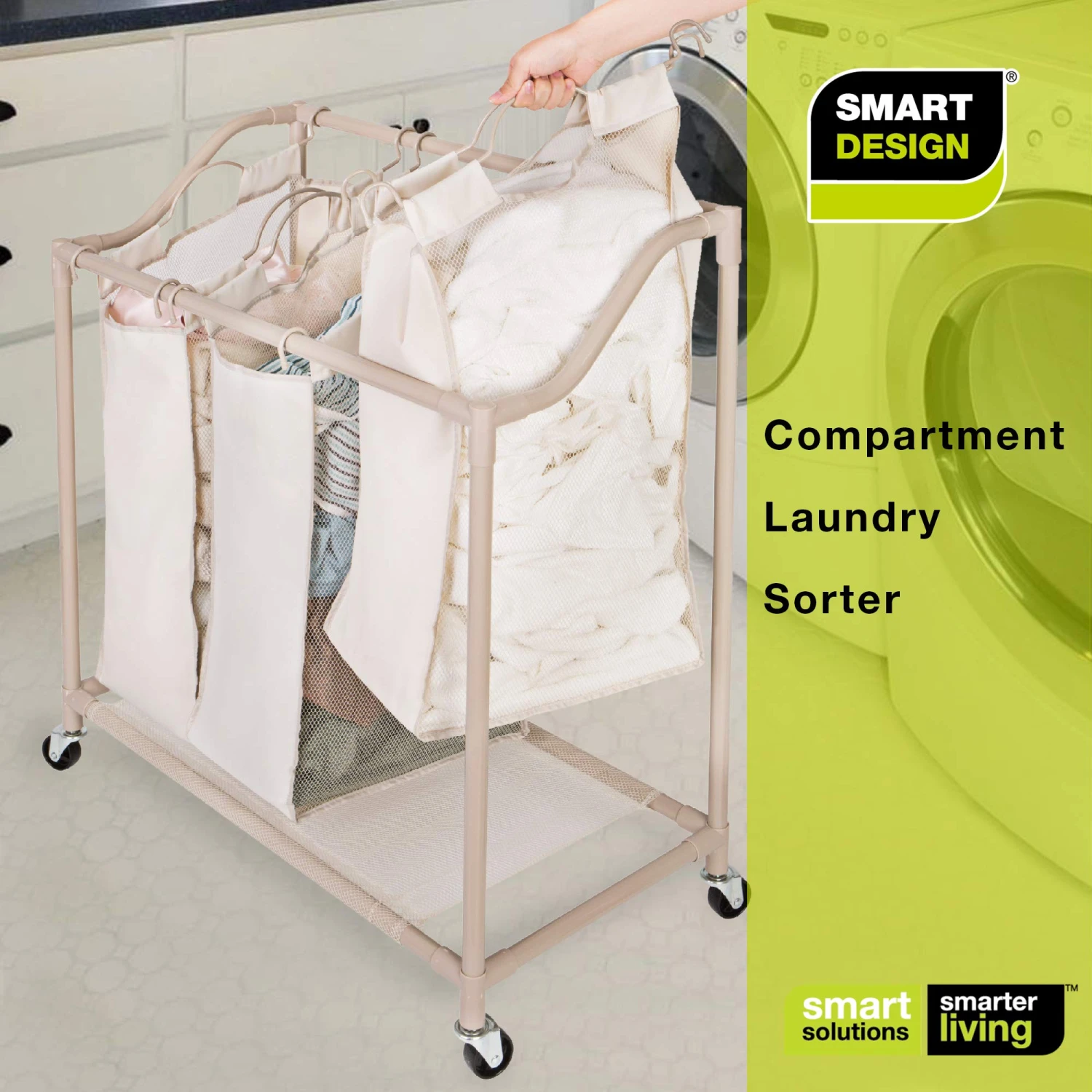 Deluxe Rolling Triple-Compartment Laundry Sorter Hamper With Wheels - 30 X 32 Inch - Beige(Copy Of Deluxe Rolling Triple Compartment Laundry Sorter Hamper With Wheels 30 X 32 Inch Beige) 7 Deluxe Rolling Triple-Compartment Laundry Sorter Hamper With Wheels - 30 X 32 Inch - Beige(Copy Of Deluxe Rolling Triple Compartment Laundry Sorter Hamper With Wheels 30 X 32 Inch Beige) - Image 7