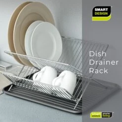 Dish Drainer Rack With In-Sink Or Counter Drying - Chrome(Chrome Folding Dish Drainer) -Smart Design Store dish drainer rack with in sink or counter drying chrome smart design kitchen 8105298 262809