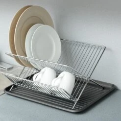 Dish Drainer Rack With In-Sink Or Counter Drying - Chrome(Chrome Folding Dish Drainer) -Smart Design Store dish drainer rack with in sink or counter drying chrome smart design kitchen 8105298 369543