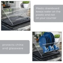 Dish Drainer Rack With In-Sink Or Counter Drying - Chrome(Chrome Folding Dish Drainer) -Smart Design Store dish drainer rack with in sink or counter drying chrome smart design kitchen 8105298 692361