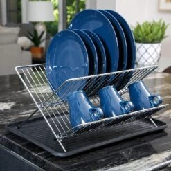 Dish Drainer Rack With In-Sink Or Counter Drying - Chrome(Chrome Folding Dish Drainer) -Smart Design Store dish drainer rack with in sink or counter drying chrome smart design kitchen 8105298 incrementing number 540986