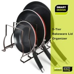 Heavy Duty Bakeware And Lid Storage Rack With 4-Compartments Dividers(Storage Rack Bakeware And Lid Heavy Duty) -Smart Design Store heavy duty bakeware and lid storage rack with 4 compartments dividers smart design kitchen 8428188 incrementing number 108818