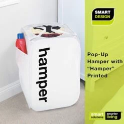 King Size Pop Up Laundry Hamper With Side Pocket And Handles - Holds 3 Loads(King Size Pop Up Laundry Hamper) -Smart Design Store king size pop up laundry hamper with side pocket and handles holds 3 loads smart design laundry 3508114 incrementing number 181806