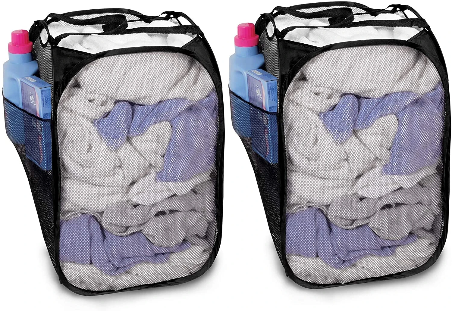 Pop Up Laundry Hamper With Easy Carry Handles And Side Pocket - Set Of 2 - Collapsible Design - Holds 2 Loads - 14 X 23 Inch - Black(Pop Up Laundry Hamper 2 Pack 1) 1 Pop Up Laundry Hamper With Easy Carry Handles And Side Pocket - Set Of 2 - Collapsible Design - Holds 2 Loads - 14 X 23 Inch - Black(Pop Up Laundry Hamper 2 Pack 1)