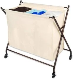 Premium 3-Compartment Rolling Canvas Laundry Sorter Hamper With Wheels And Handles - Hold 9 Loads(Rolling 3 Compartment Canvas Laundry Sorter Hamper)