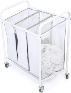 Premium Rolling 3-Compartment Mesh Laundry Sorter Hamper With Wheels And Handles - Holds 9 Loads(Rolling 3 Compartment Laundry Sorter Hamper)