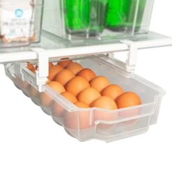Sliding Egg Drawer With Extendable Rails - Holds 18 Eggs(Refrigerator Pull Out Carton Bin Holder Home Organizer W Extendable Rails Egg Drawer)