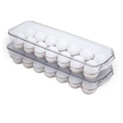 Stackable Refrigerator Egg Holder Bin With Handle And Lid(Stackable Refrigerator Egg Bin) -Smart Design Store stackable refrigerator egg holder bin with handle and lid smart design kitchen 8465491as2 2543826