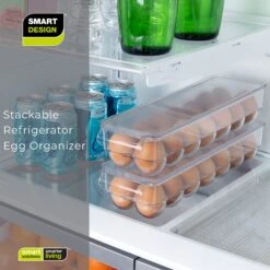 Stackable Refrigerator Egg Holder Bin With Handle And Lid(Stackable Refrigerator Egg Bin) -Smart Design Store stackable refrigerator egg holder bin with handle and lid smart design kitchen 8465491as4 5828475