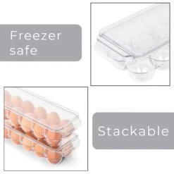 Stackable Refrigerator Egg Holder Bin With Handle And Lid(Stackable Refrigerator Egg Bin) -Smart Design Store stackable refrigerator egg holder bin with handle and lid smart design kitchen 8465491as4 7837344